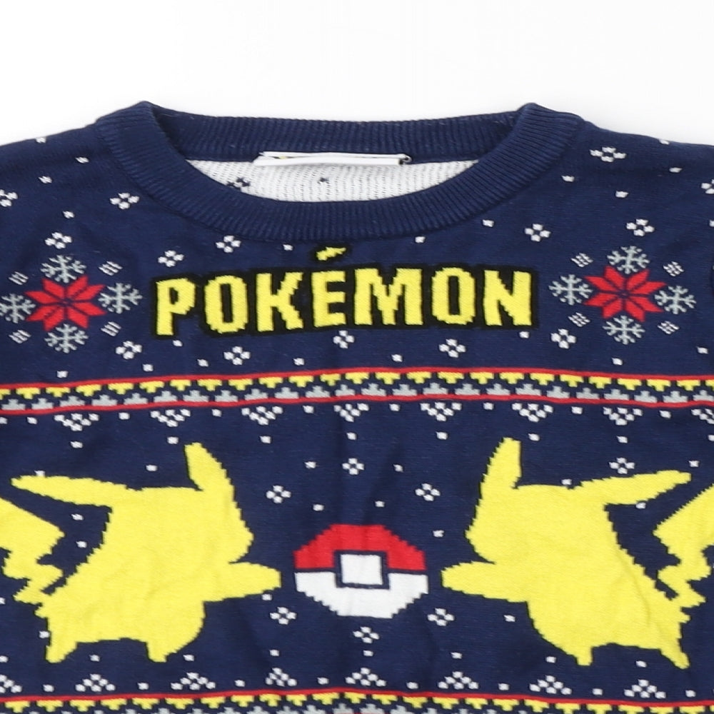 TU Boys Blue Argyle/Diamond  Pullover Jumper Size 7 Years  - POKEMON, CHRISTMAS