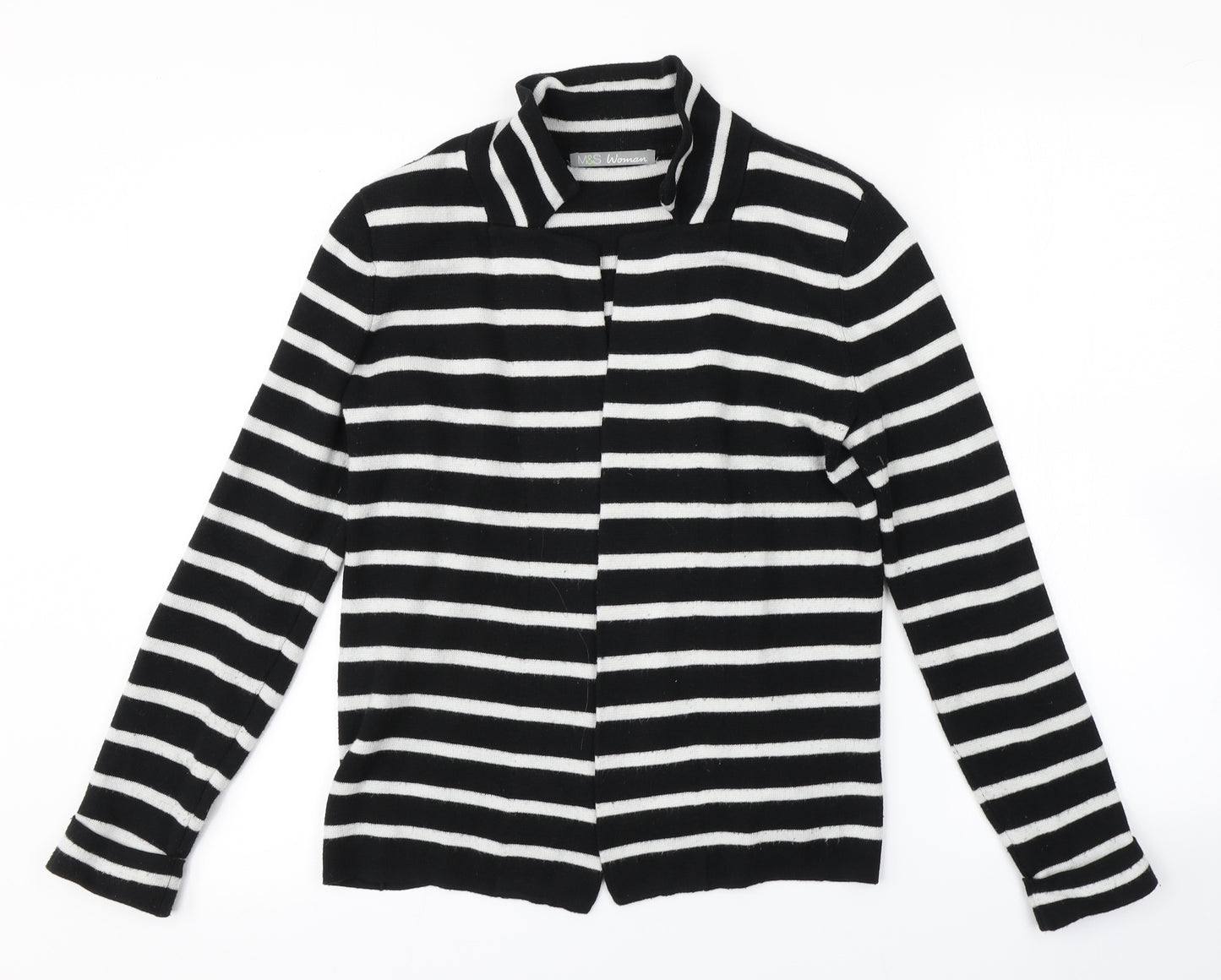 M&S Womens Black Striped  Cardigan Jumper Size 12