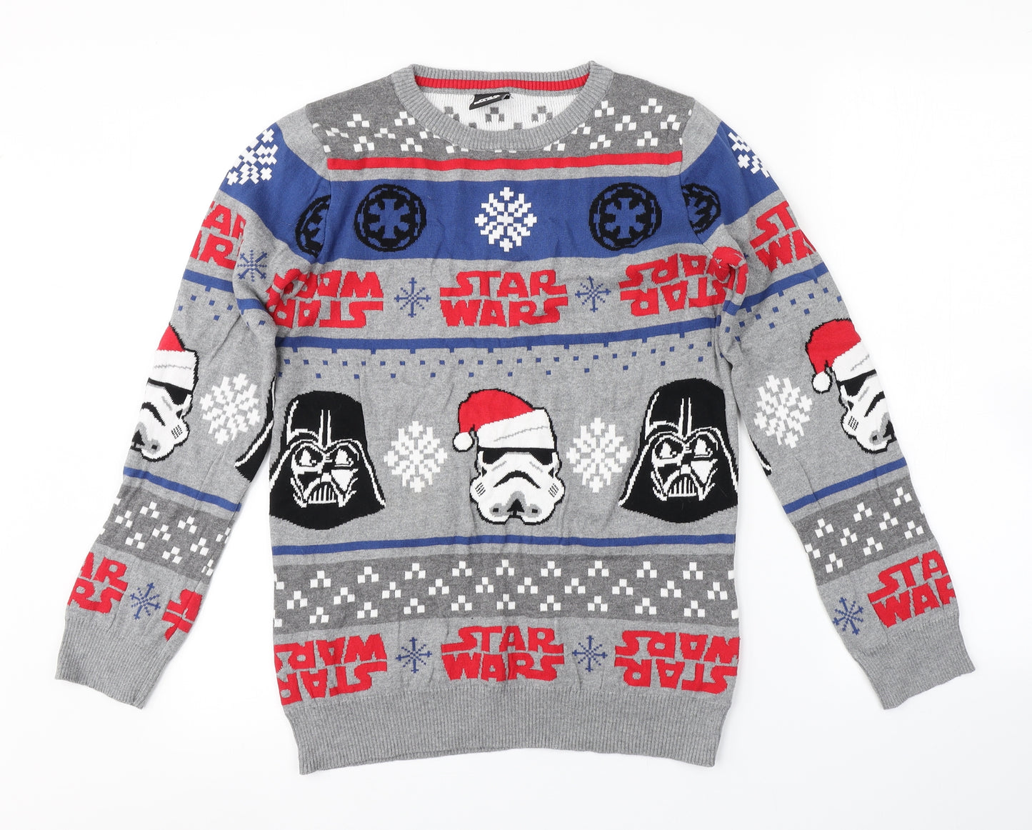 TU Boys Grey Striped  Pullover Jumper Size 14 Years  - Star Wars, Christmas