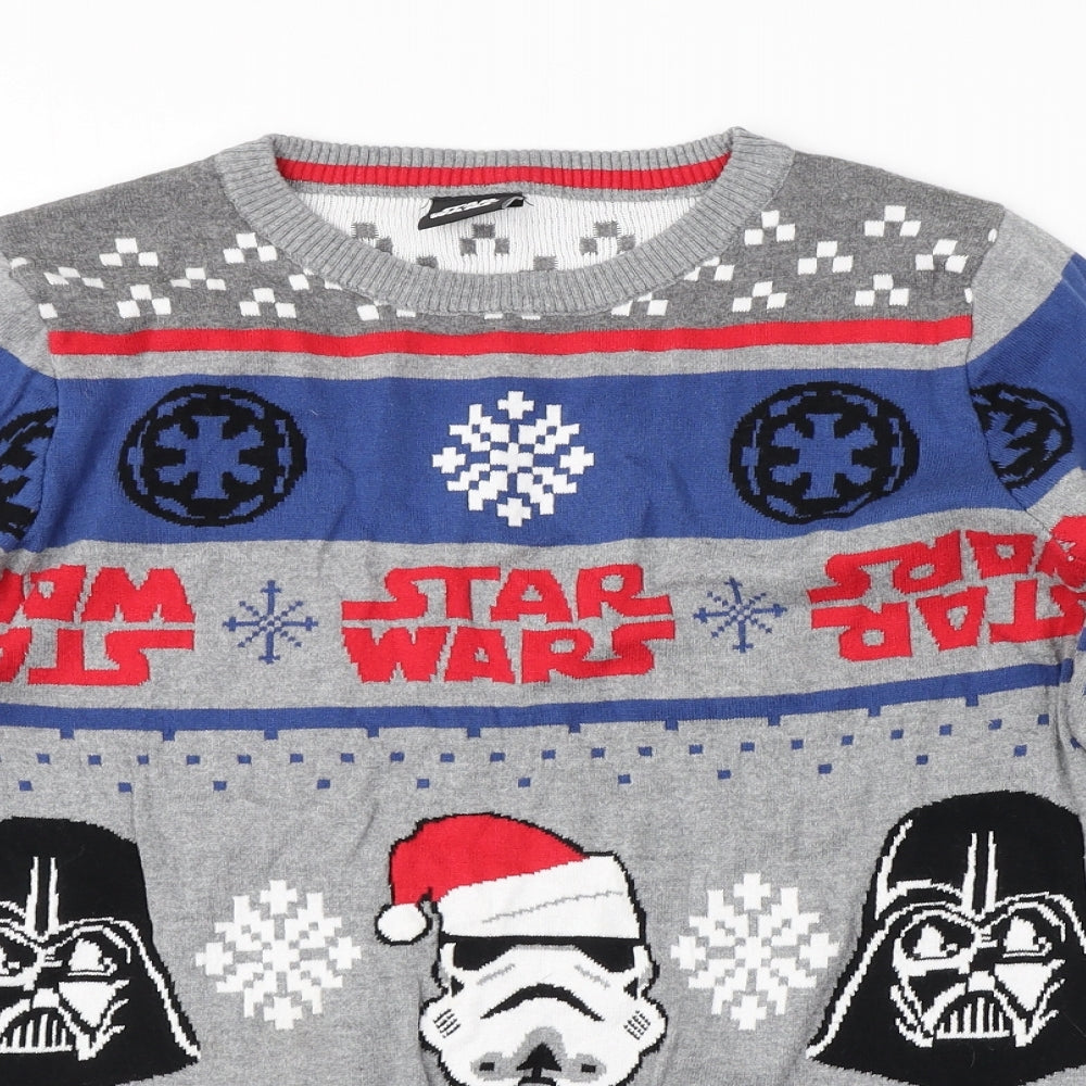 TU Boys Grey Striped  Pullover Jumper Size 14 Years  - Star Wars, Christmas