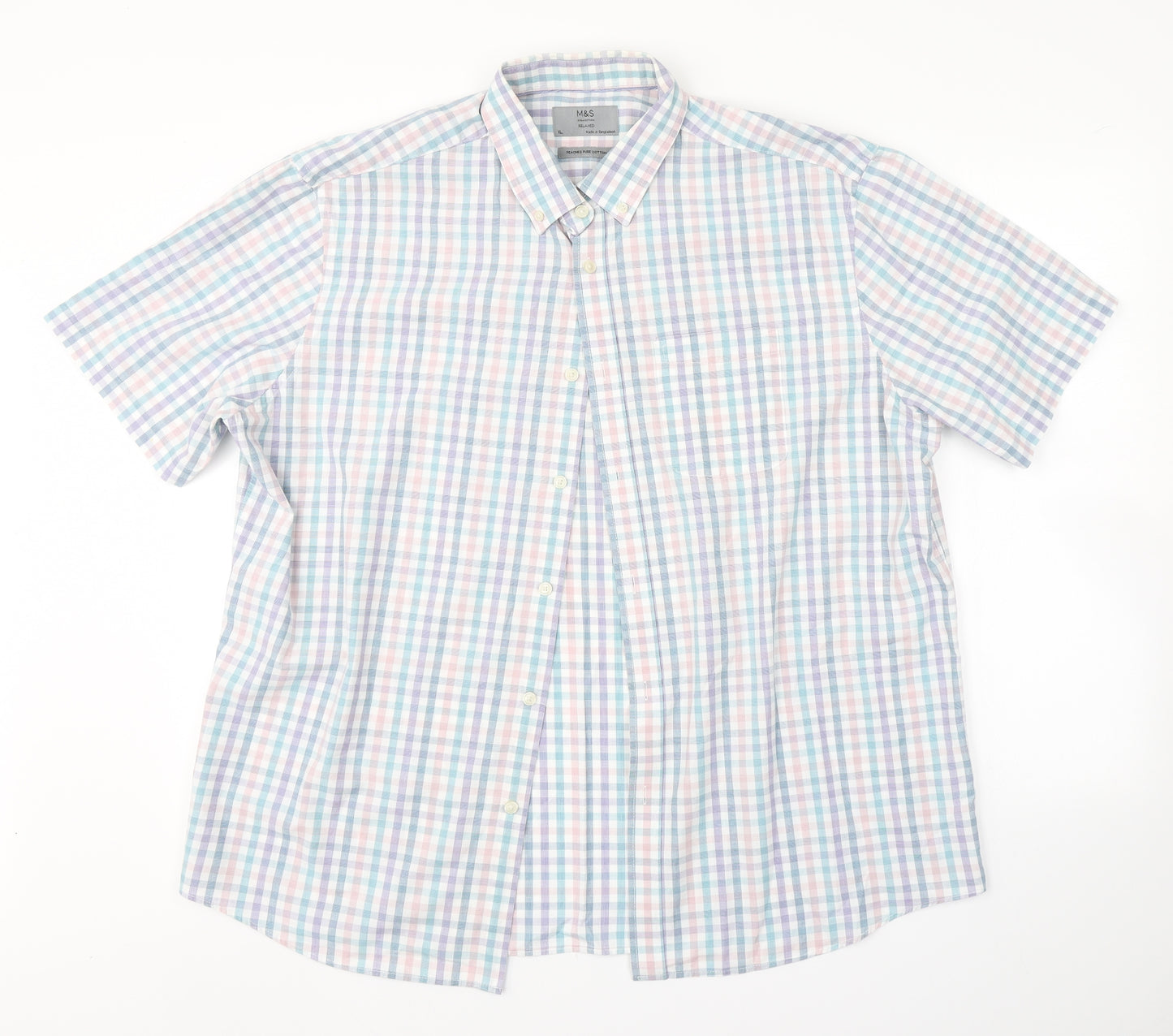 M&S Mens Multicoloured Check   Button-Up Size XL