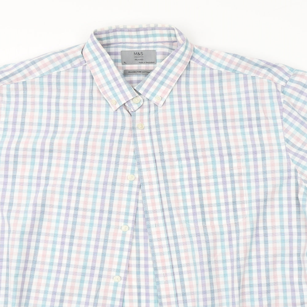 M&S Mens Multicoloured Check   Button-Up Size XL