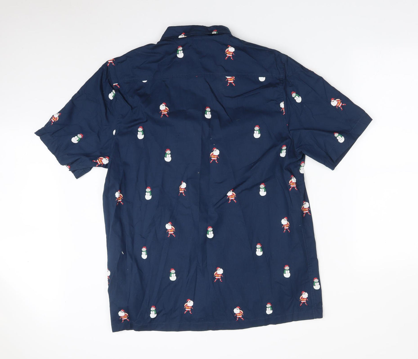 Primark Mens Blue    Button-Up Size L  - CHRISTMAS SNOWMEN