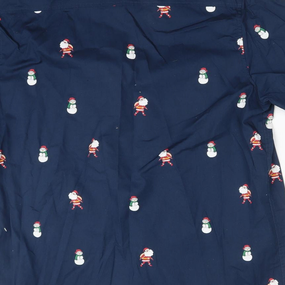 Primark Mens Blue    Button-Up Size L  - CHRISTMAS SNOWMEN