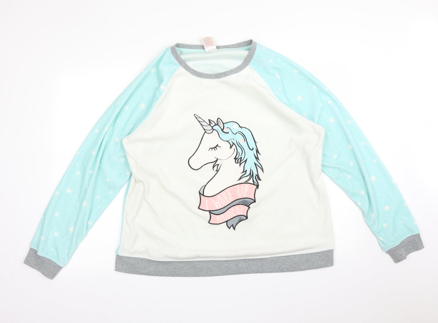 Peacocks Womens Multicoloured Solid   Pyjama Top Size 20  - UNICORN STARS