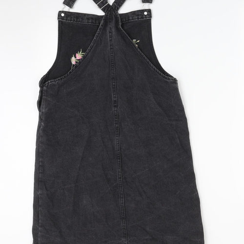 DENIM CO Girls Black Floral  Pinafore/Dungaree Dress  Size 14-15 Years