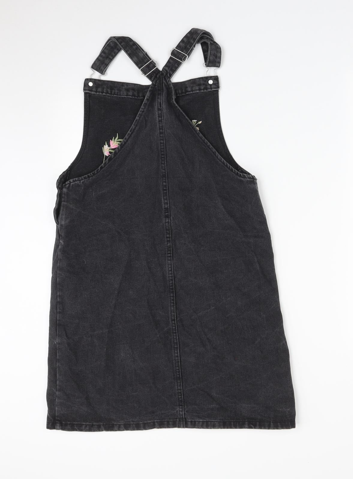 DENIM CO Girls Black Floral  Pinafore/Dungaree Dress  Size 14-15 Years