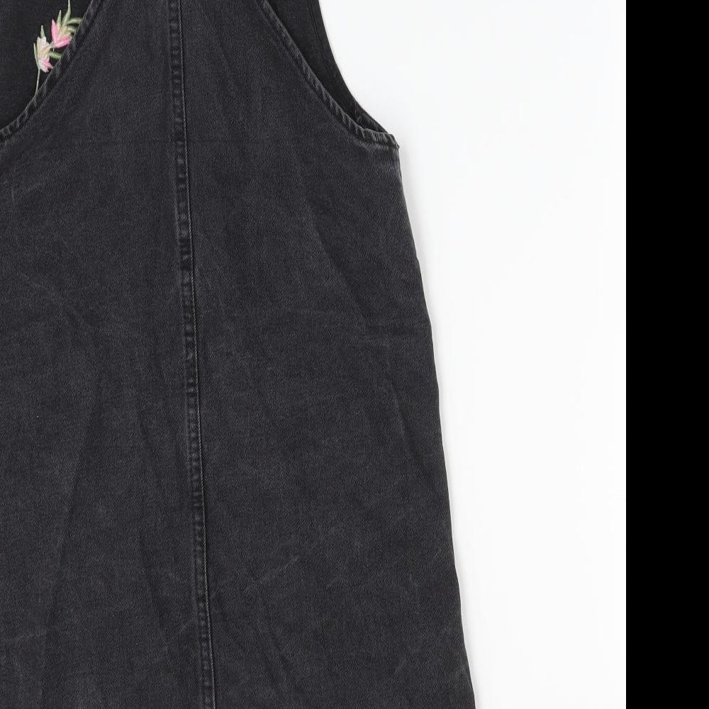 DENIM CO Girls Black Floral  Pinafore/Dungaree Dress  Size 14-15 Years