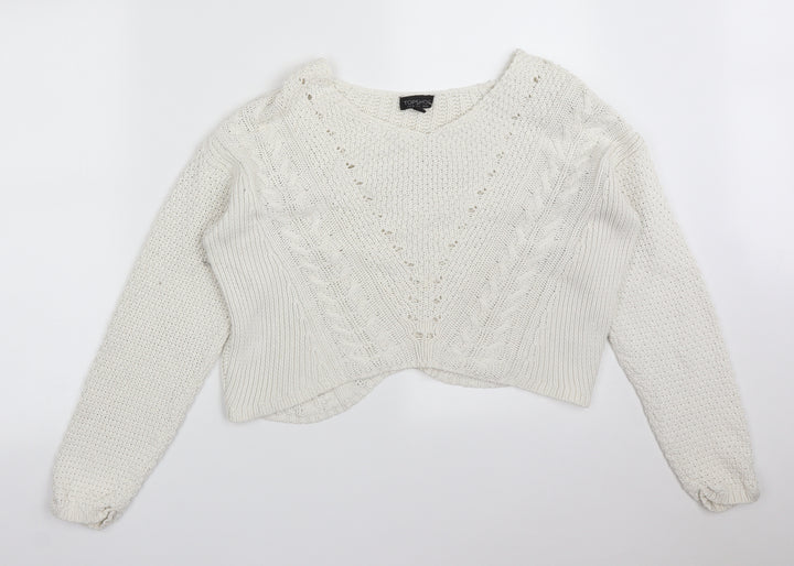 Topshop Womens White Pullover Sweatshirt Size 10