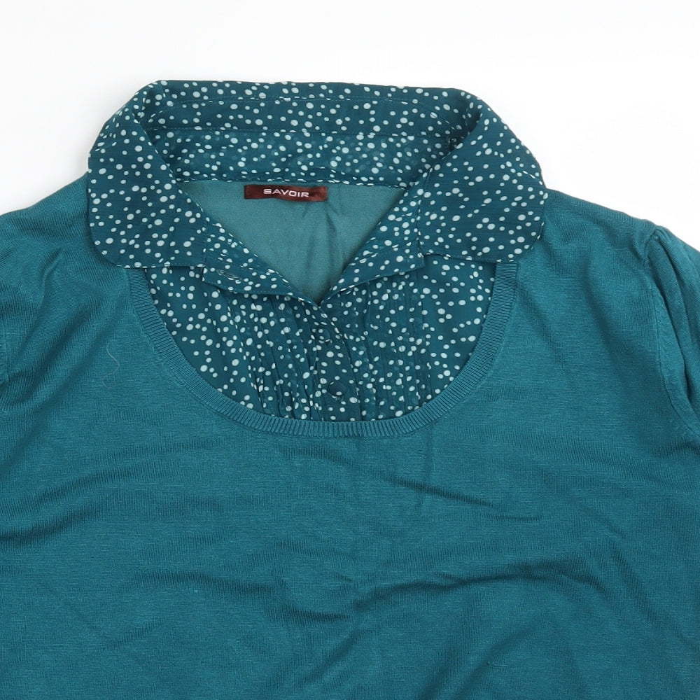 Savoir Womens Green Polka Dot  Basic T-Shirt Size 20