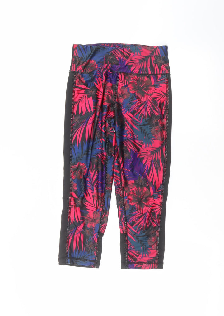 Matalan Womens Black Floral Cropped Leggings Size 8 L20 in