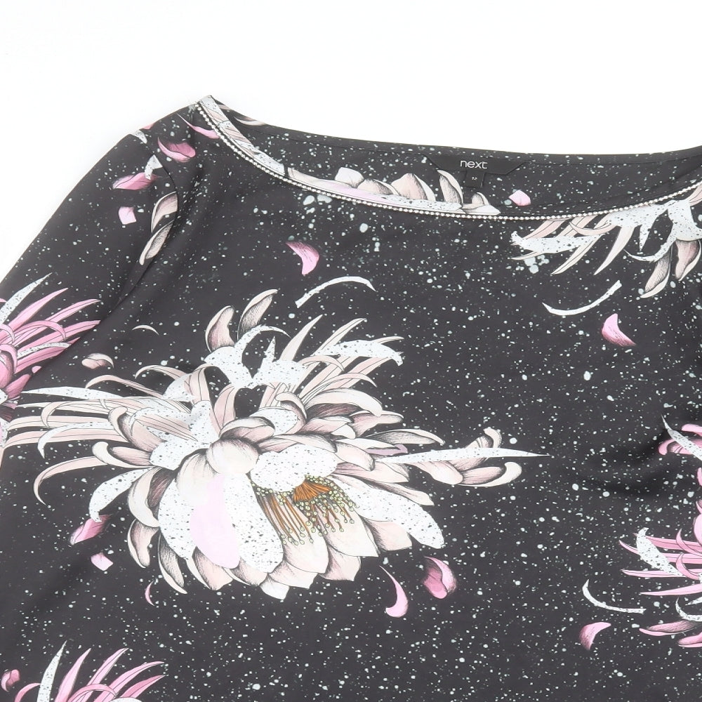 NEXT Womens Black Floral  Basic T-Shirt Size 12