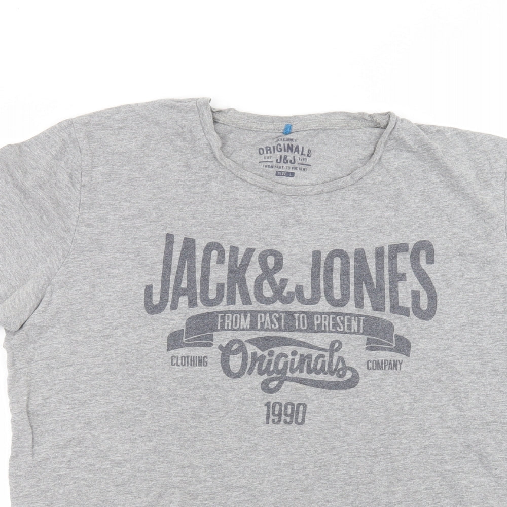 JACK & JONES Mens Grey    T-Shirt Size L