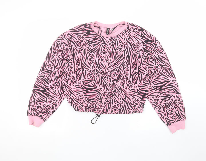 H&M Womens Pink Animal Print Pullover Jumper Size XS
