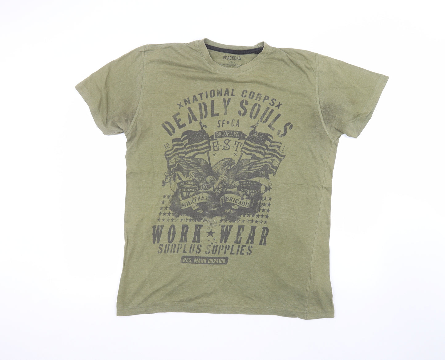 Peacocks Mens Green    T-Shirt Size L