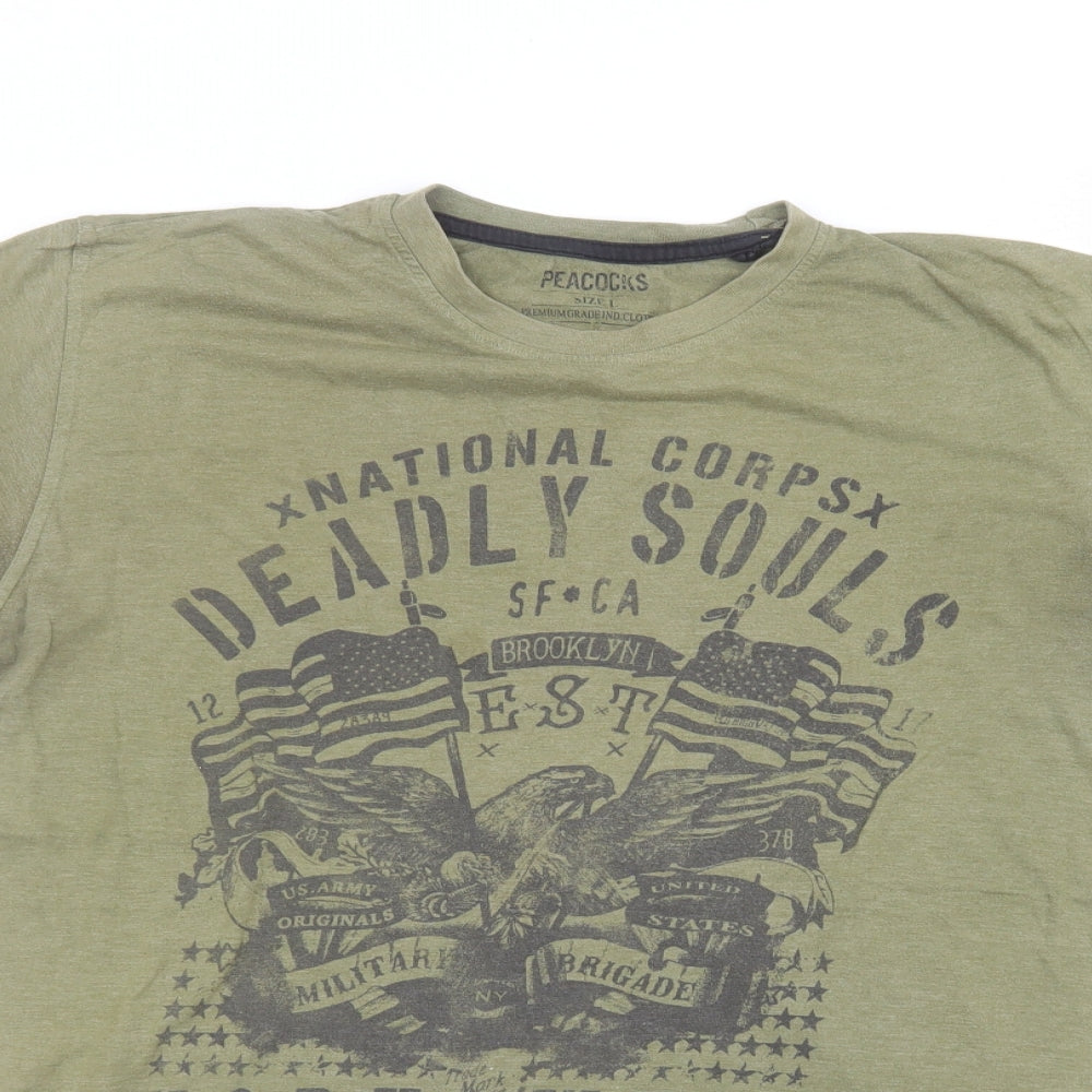 Peacocks Mens Green    T-Shirt Size L