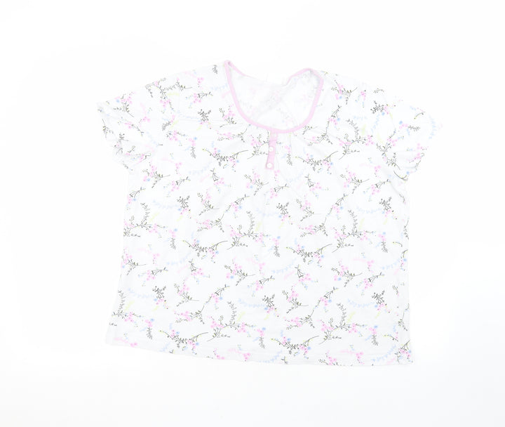 Damart Womens White Floral Basic T-Shirt Size L