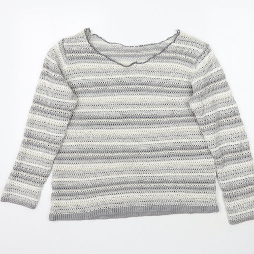 Preworn Womens Grey Striped Knit Pullover Jumper Size 16