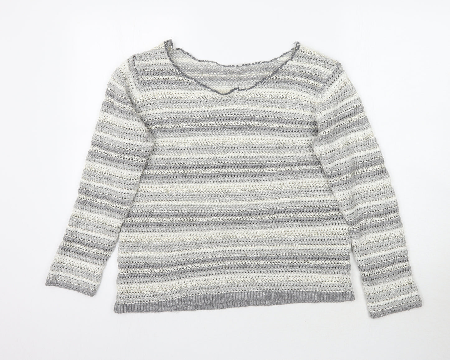 Preworn Womens Grey Striped Knit Pullover Jumper Size 16