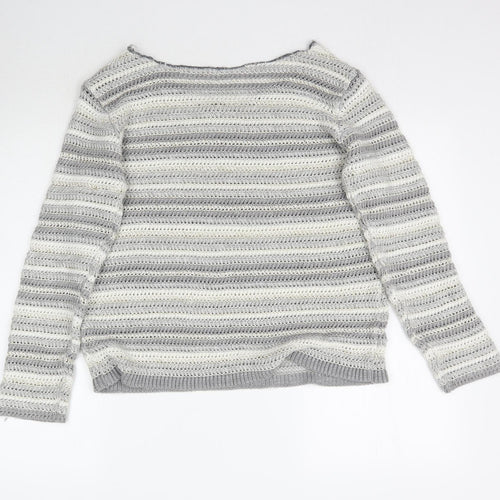 Preworn Womens Grey Striped Knit Pullover Jumper Size 16