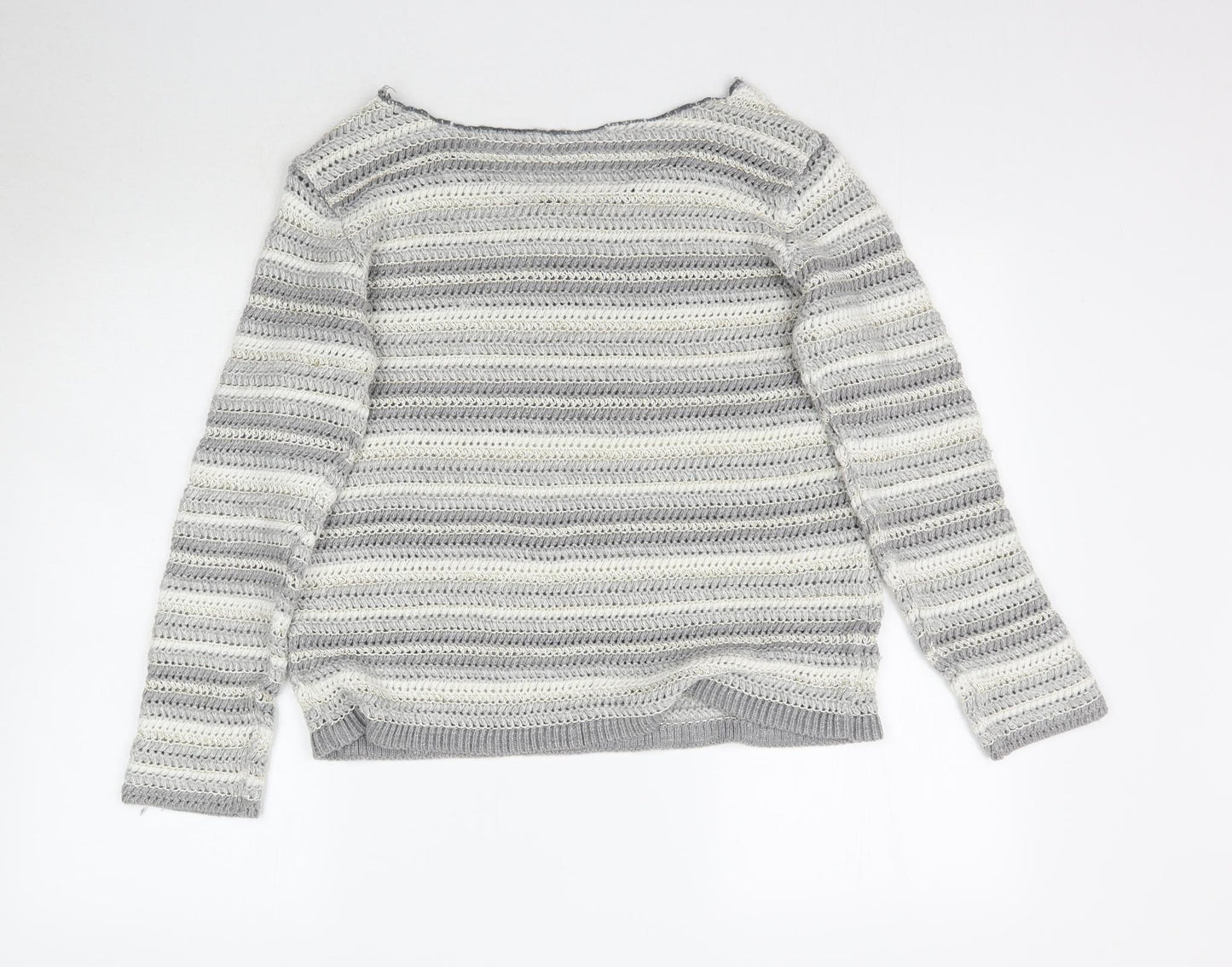 Preworn Womens Grey Striped Knit Pullover Jumper Size 16