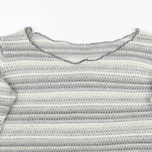 Preworn Womens Grey Striped Knit Pullover Jumper Size 16