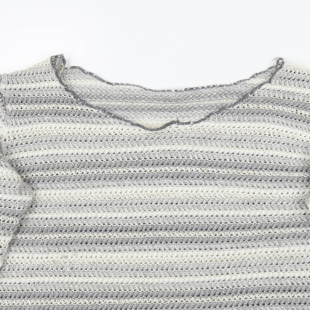 Preworn Womens Grey Striped Knit Pullover Jumper Size 16