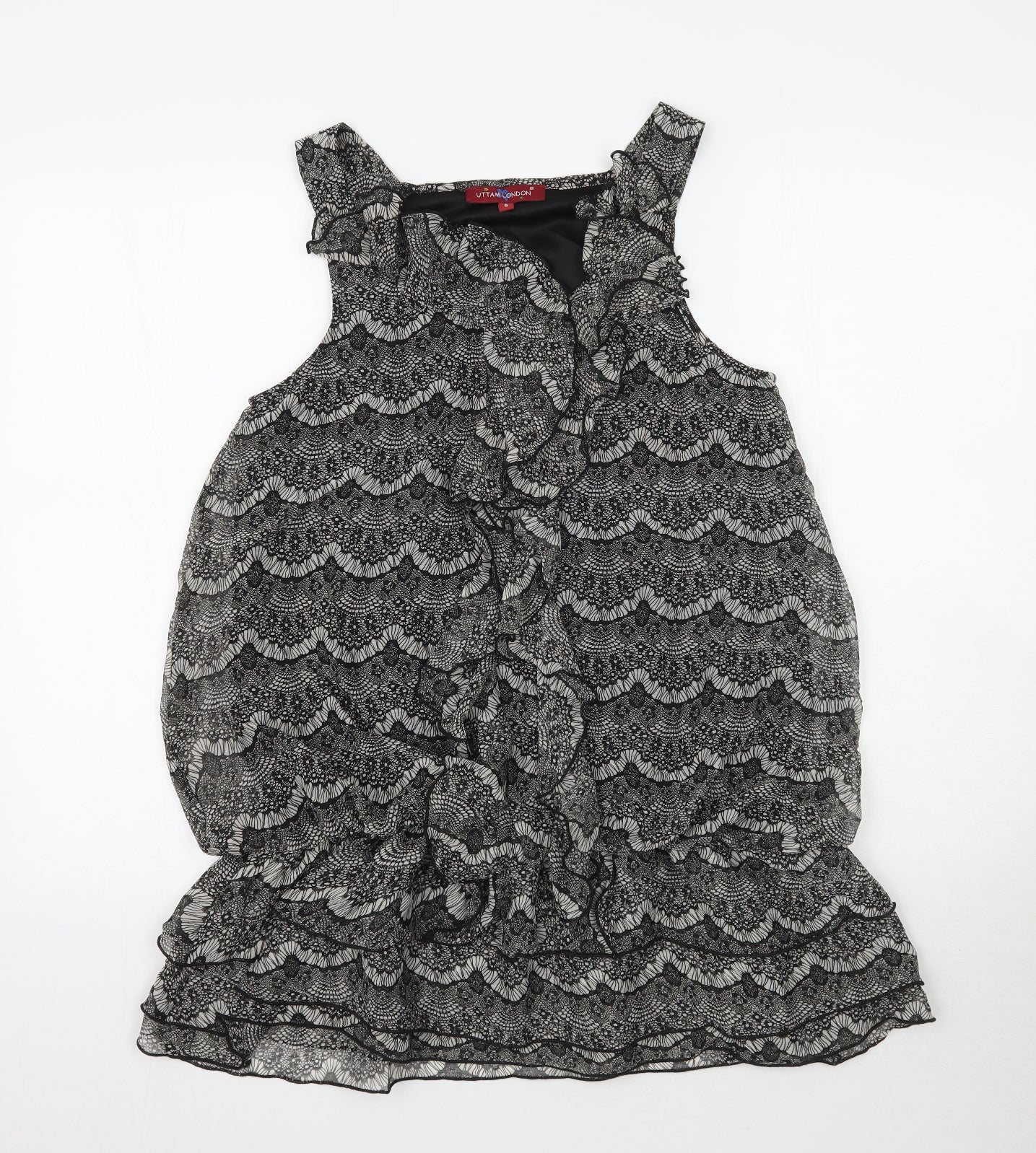 Uttam London Womens Black Floral  Basic Blouse Size S