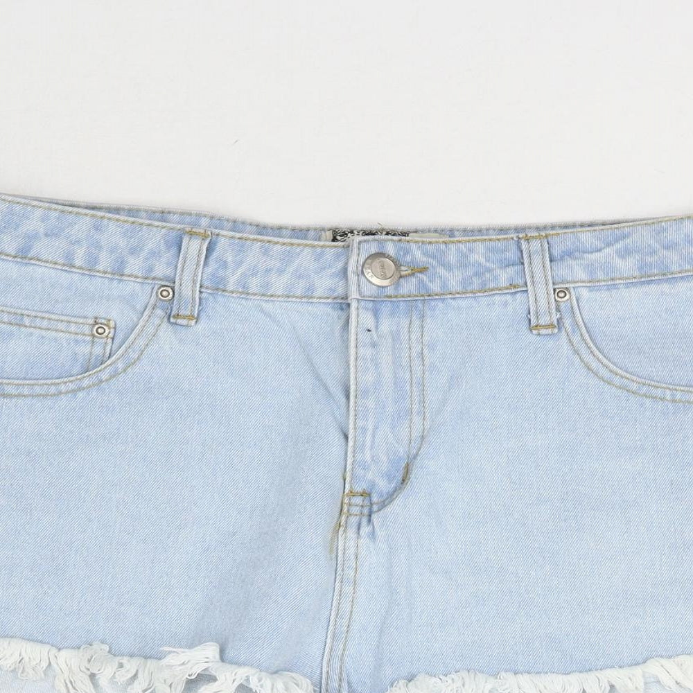 Boohoo Womens Blue  Denim Cut-Off Shorts Size 16