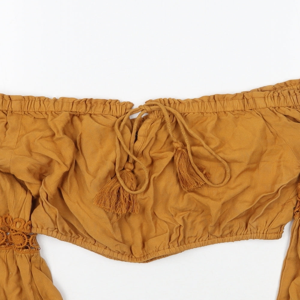 Missyempire Womens Yellow   Cropped Blouse Size 8  - Mustard