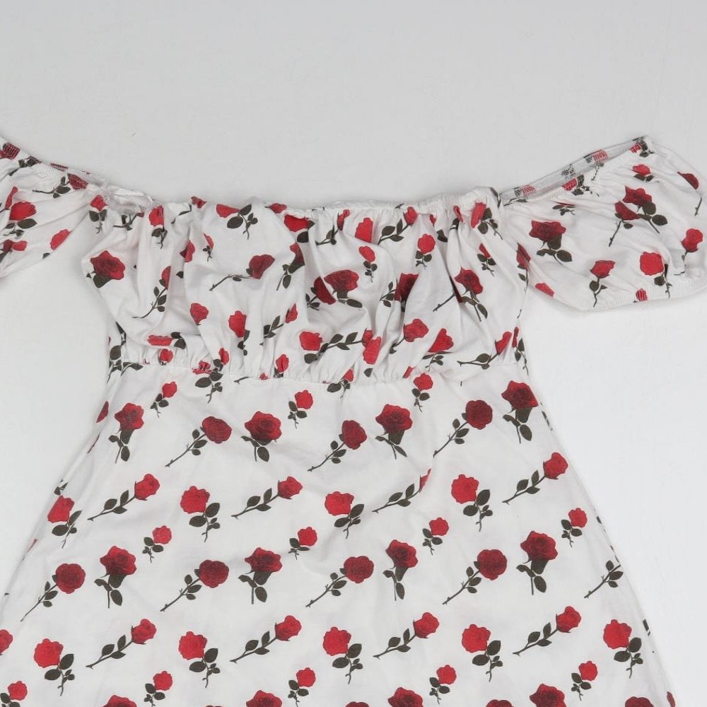 Missguided Womens White Floral  Mini  Size 10
