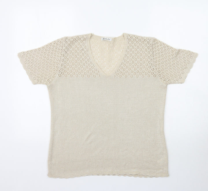 Berkertex Womens Beige Woven Basic Blouse Size 14