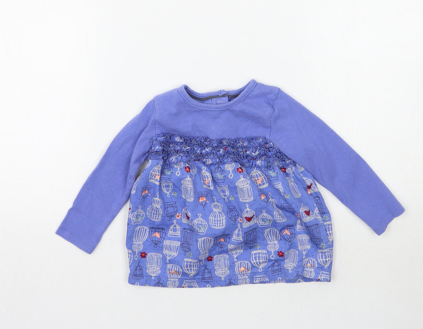 Marks and Spencer Girls Blue   Basic T-Shirt Size 12-18 Months  - Bird Cage print