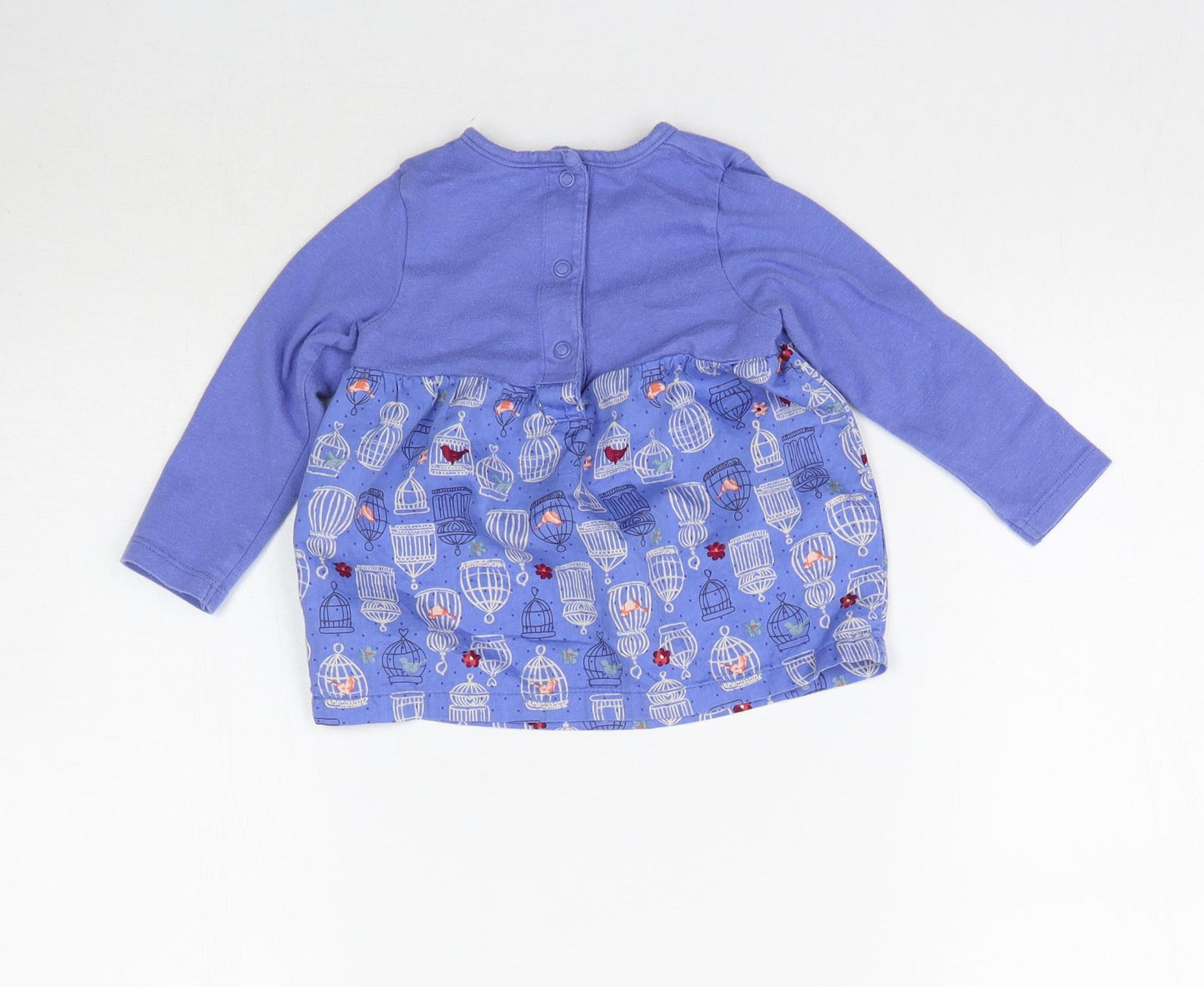 Marks and Spencer Girls Blue   Basic T-Shirt Size 12-18 Months  - Bird Cage print