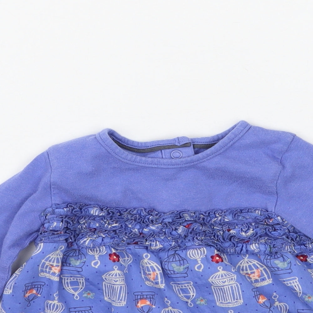 Marks and Spencer Girls Blue   Basic T-Shirt Size 12-18 Months  - Bird Cage print