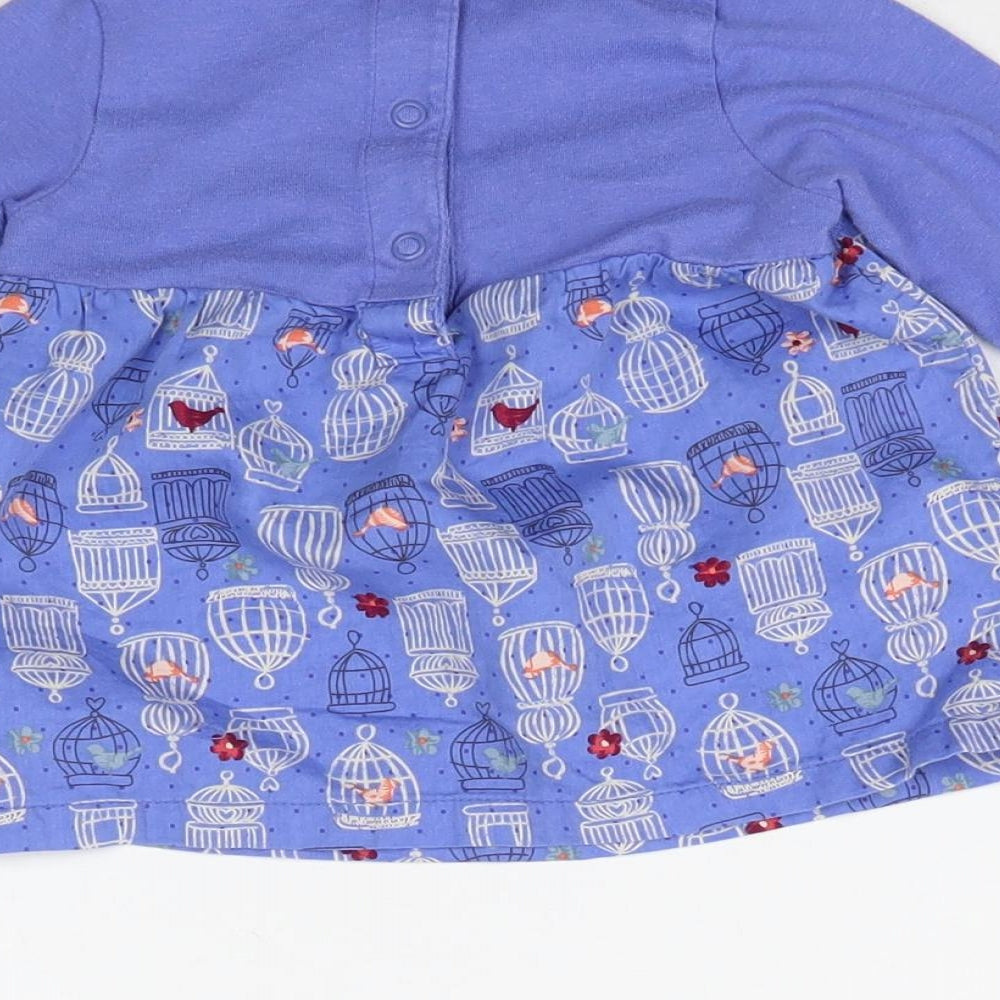 Marks and Spencer Girls Blue   Basic T-Shirt Size 12-18 Months  - Bird Cage print