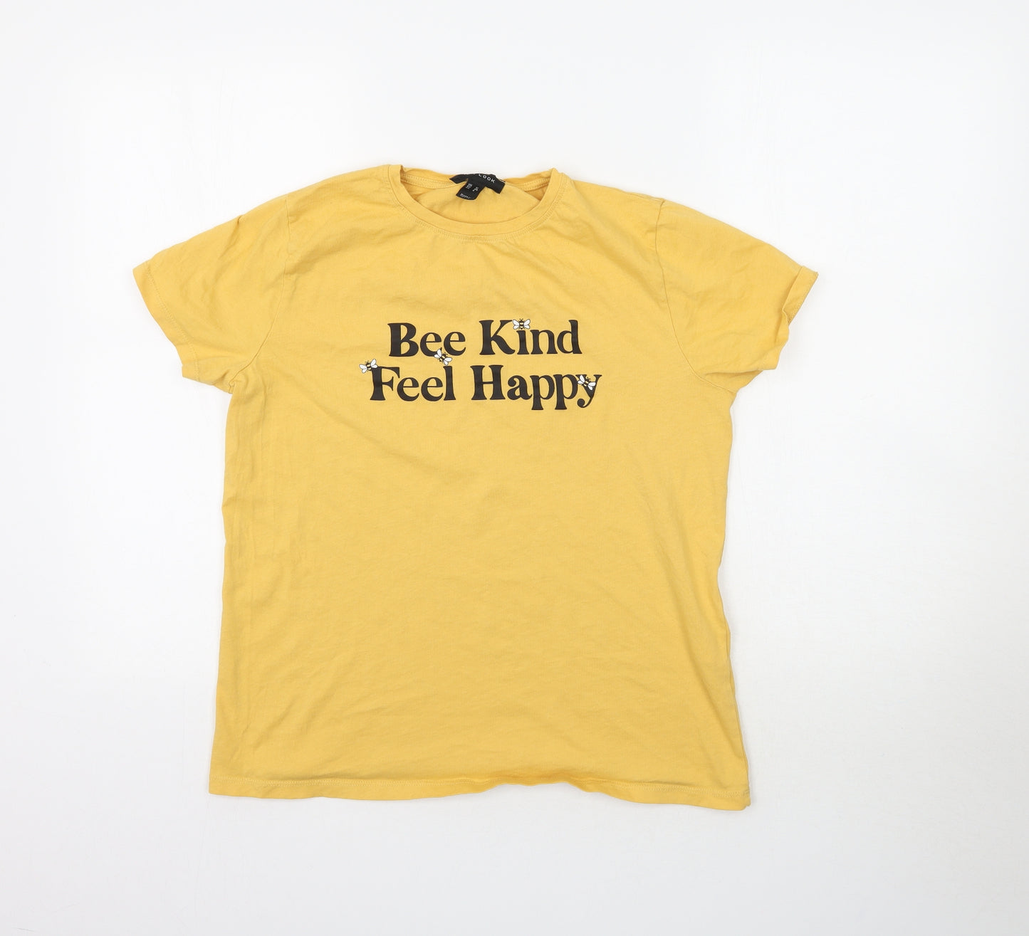 New Look Womens Yellow   Basic T-Shirt Size 12  - Bee Kind Feel Happy