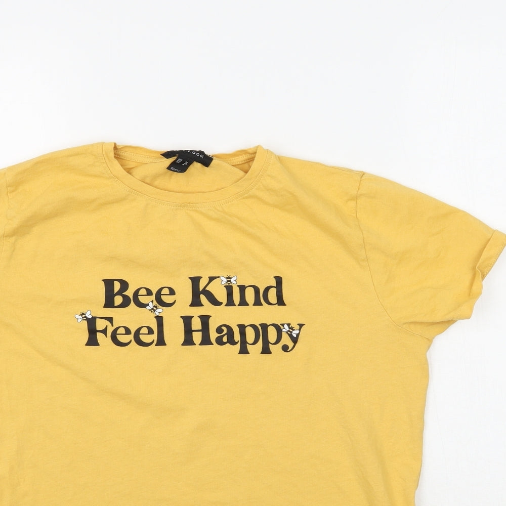New Look Womens Yellow   Basic T-Shirt Size 12  - Bee Kind Feel Happy