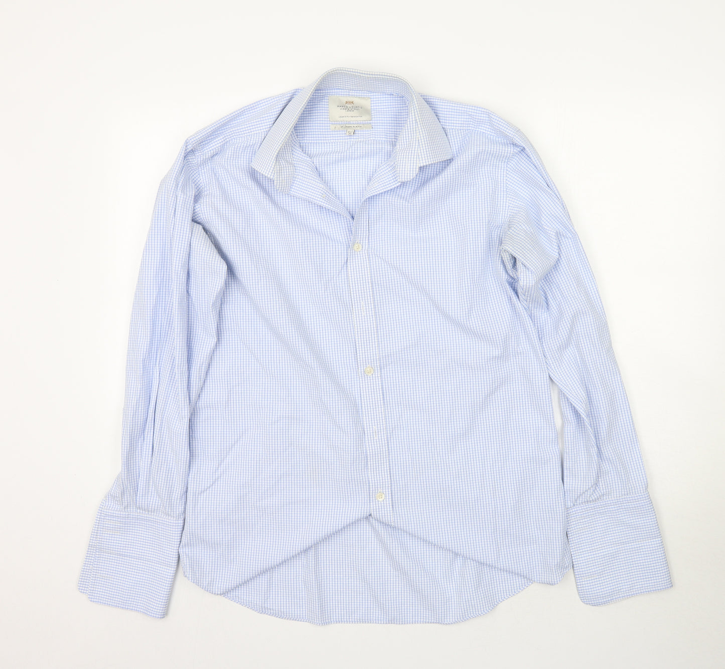 Hawes & Curtis Mens Blue Plaid   Dress Shirt Size 15.5