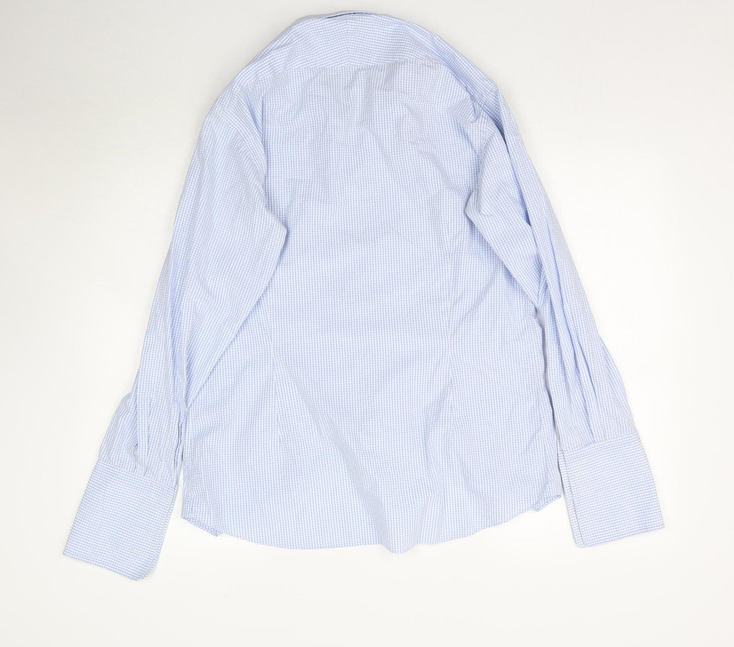 Hawes & Curtis Mens Blue Plaid   Dress Shirt Size 15.5