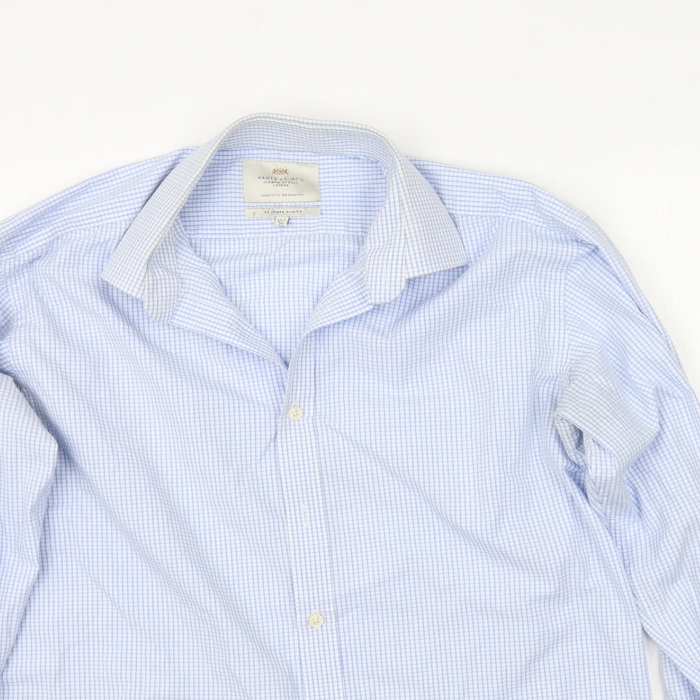 Hawes & Curtis Mens Blue Plaid   Dress Shirt Size 15.5
