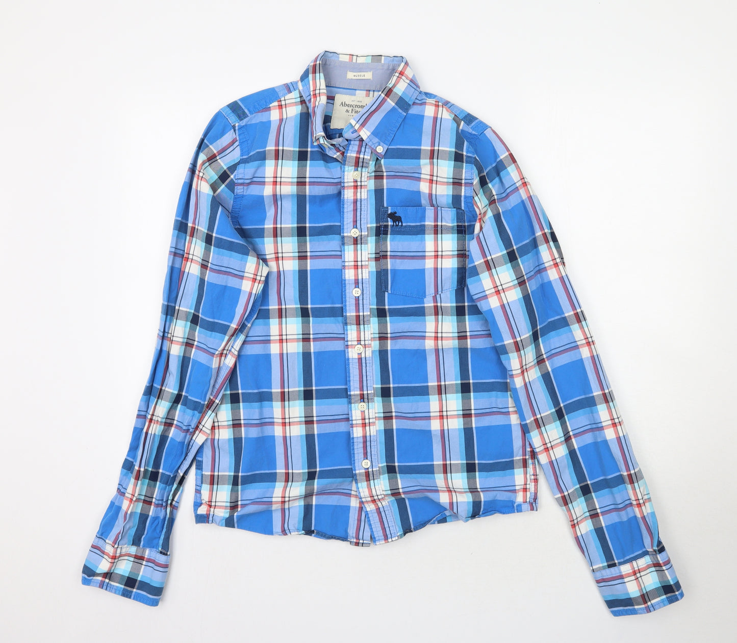 Abercrombie & Fitch Mens Blue Plaid   Button-Up Size L