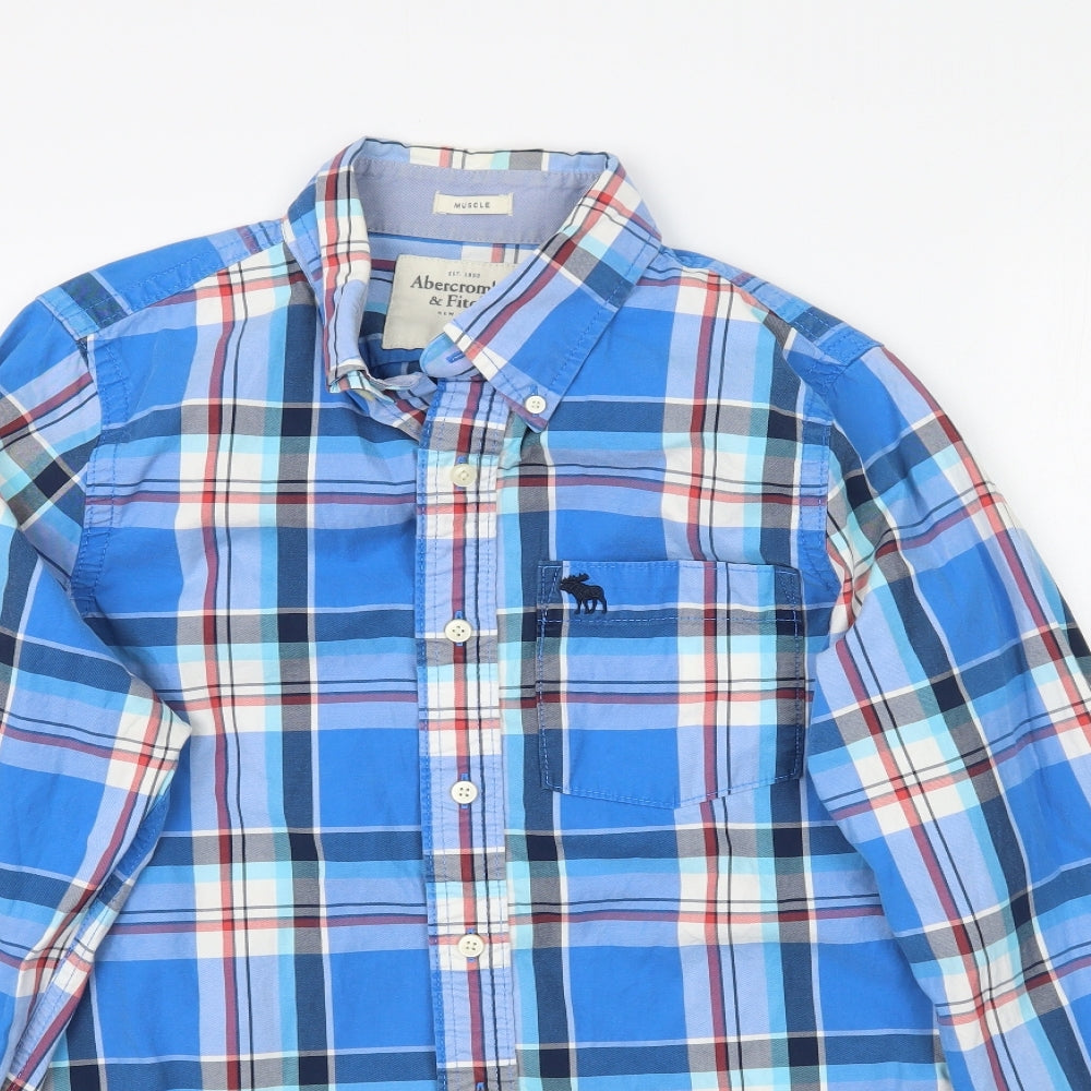 Abercrombie & Fitch Mens Blue Plaid   Button-Up Size L