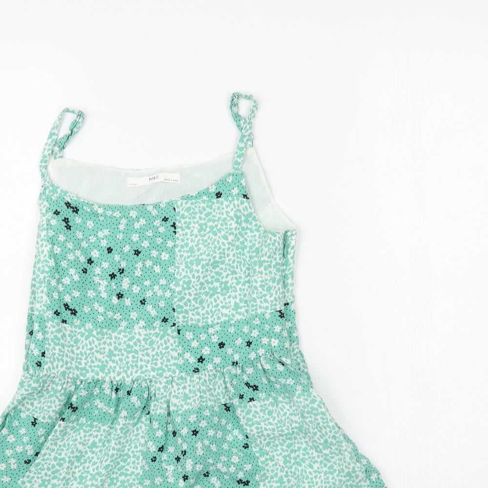 Marks and Spencer Girls Green Floral  A-Line  Size 9-10 Years