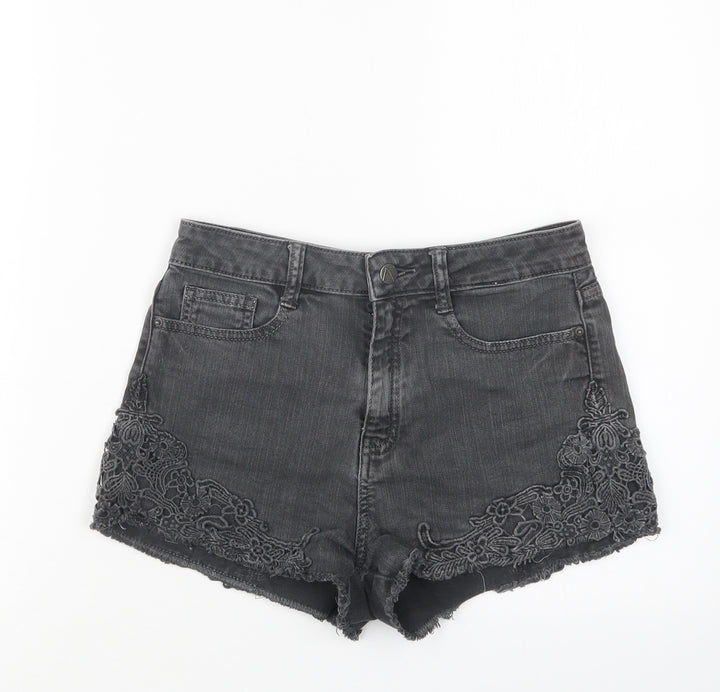 Pimkie Womens Grey  Denim Hot Pants Shorts Size 26 in