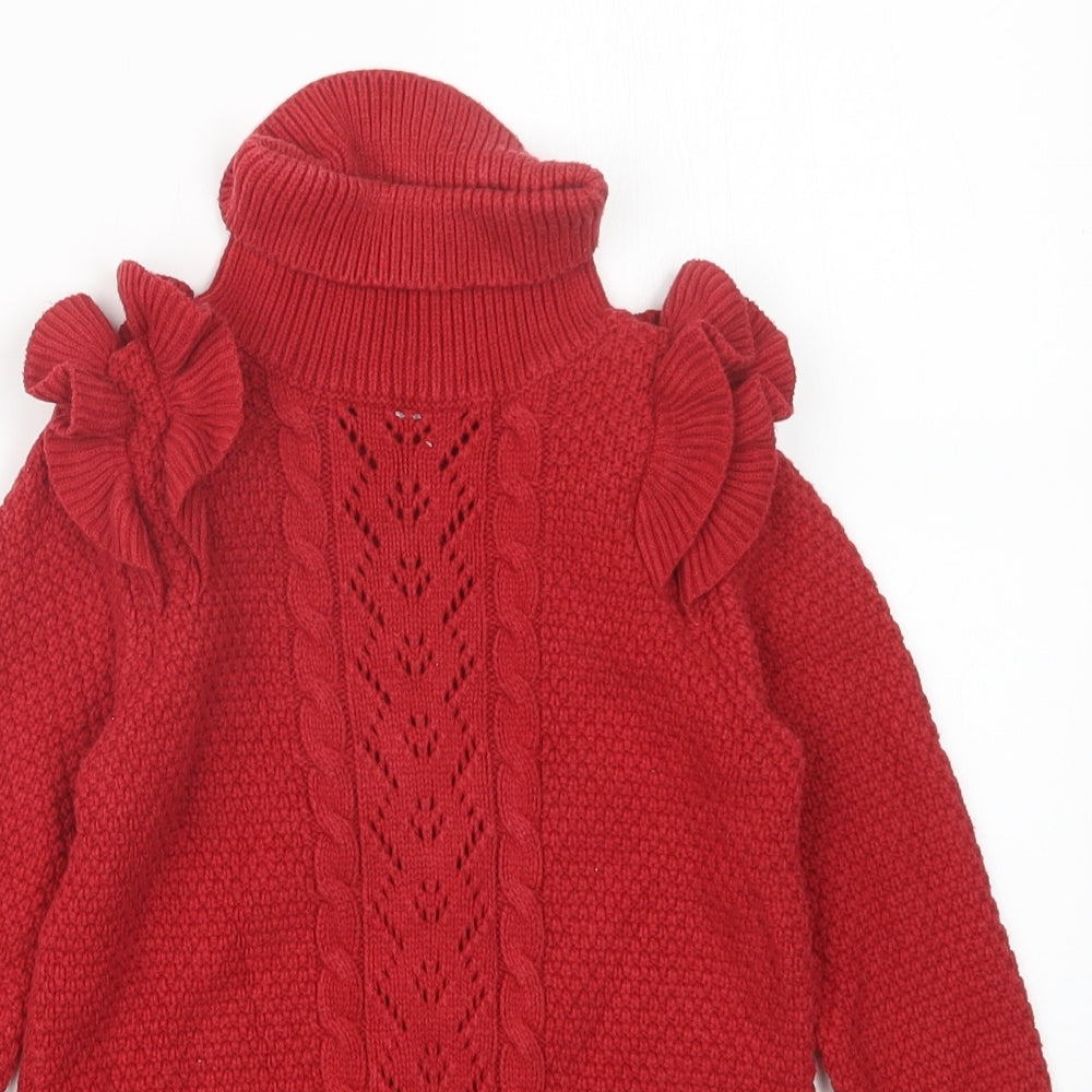 NEXT Girls Red  Knit Pullover Jumper Size 2-3 Years  - Long