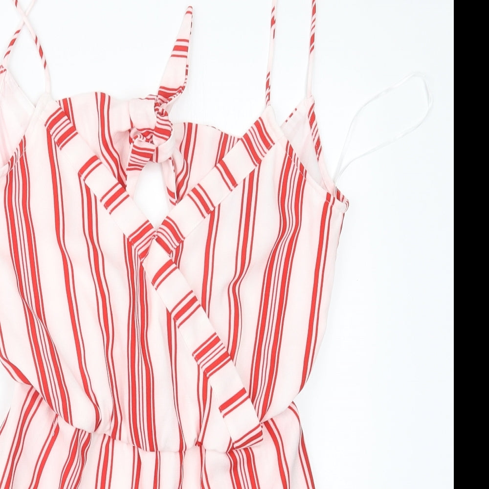 New Look Womens Red Striped  Playsuit One-Piece Size 8