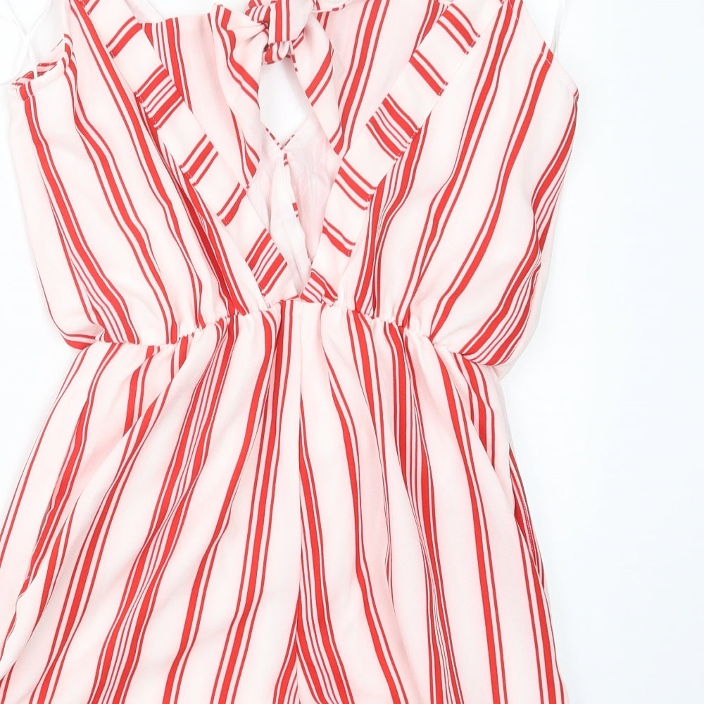 New Look Womens Red Striped  Playsuit One-Piece Size 8