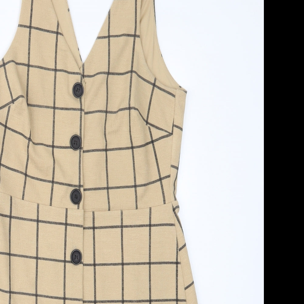 New Look Womens Beige Check  Shirt Dress  Size 8