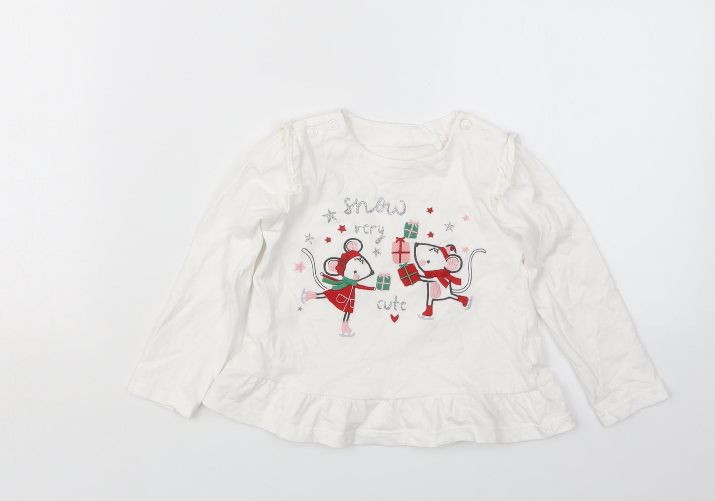 TU Girls White   Basic T-Shirt Size 9-12 Months  - Christmas